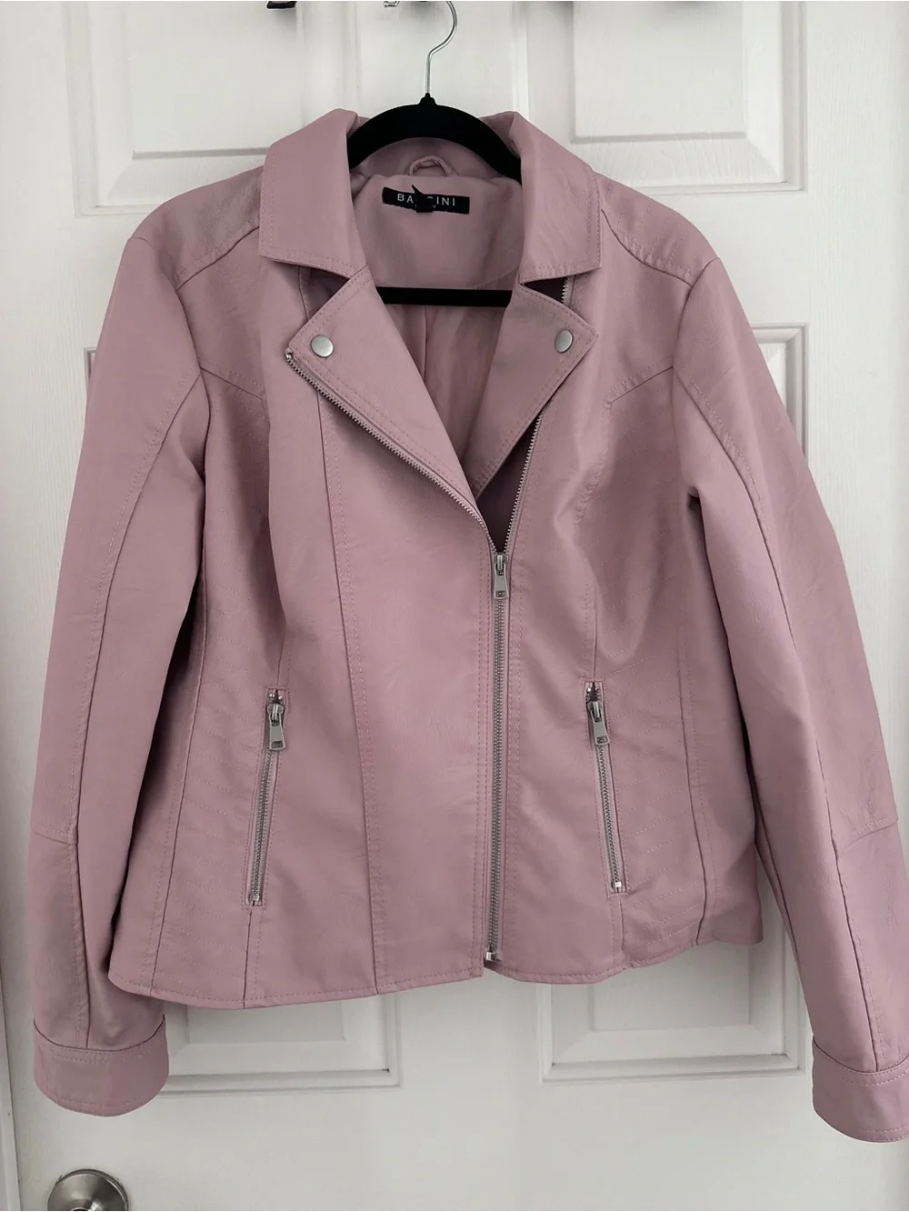 Baccini Dusty Pink Faux Leather Moto Jacket